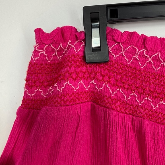 One World Womens 1X Pull-On Wide Leg Pants Bright Pink Crinkle Gauze Embroidered - Picture 3 of 8